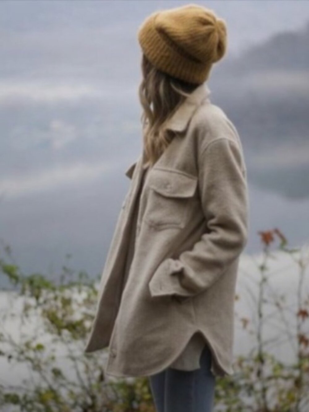 Thread & Supply Traverse City Jacket Shacket Pockets Heather Ivory Small